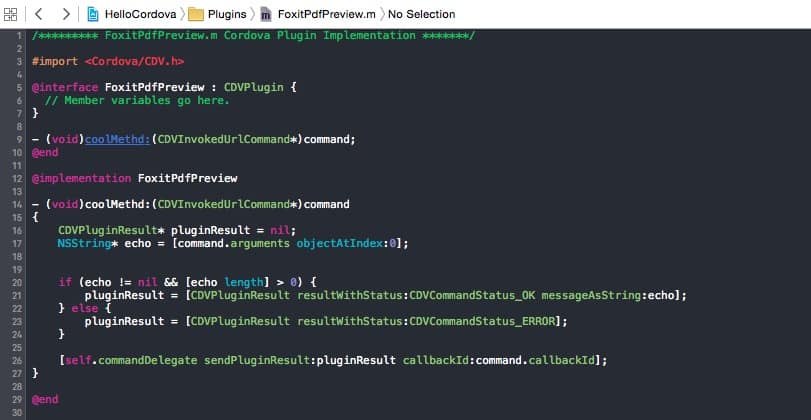 FoxitPdfPreview.m Cordova Plugin Implementation