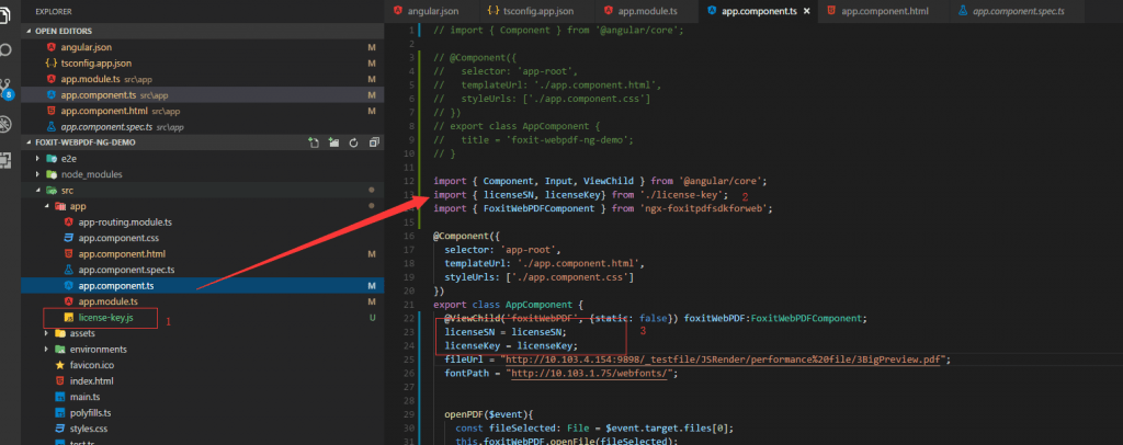 app components angular import license key html