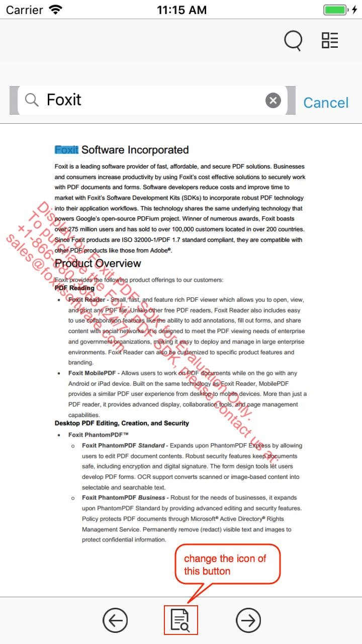 change icon button foxit product overview pages pdf search