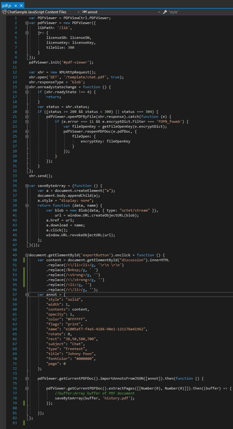 chat sample javascript content files html code pdf sdk foxit