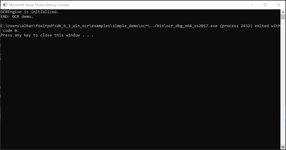 debug console ocr engine demo foxit pdf sdk