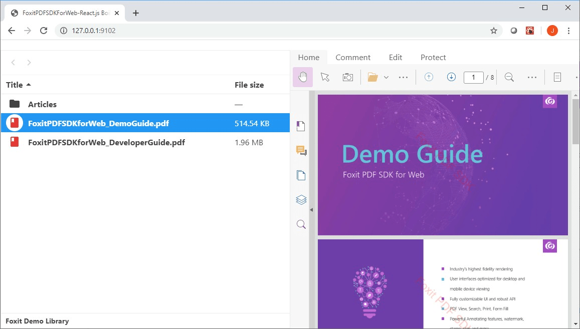 demo guide foxit pdf sdk web options tab