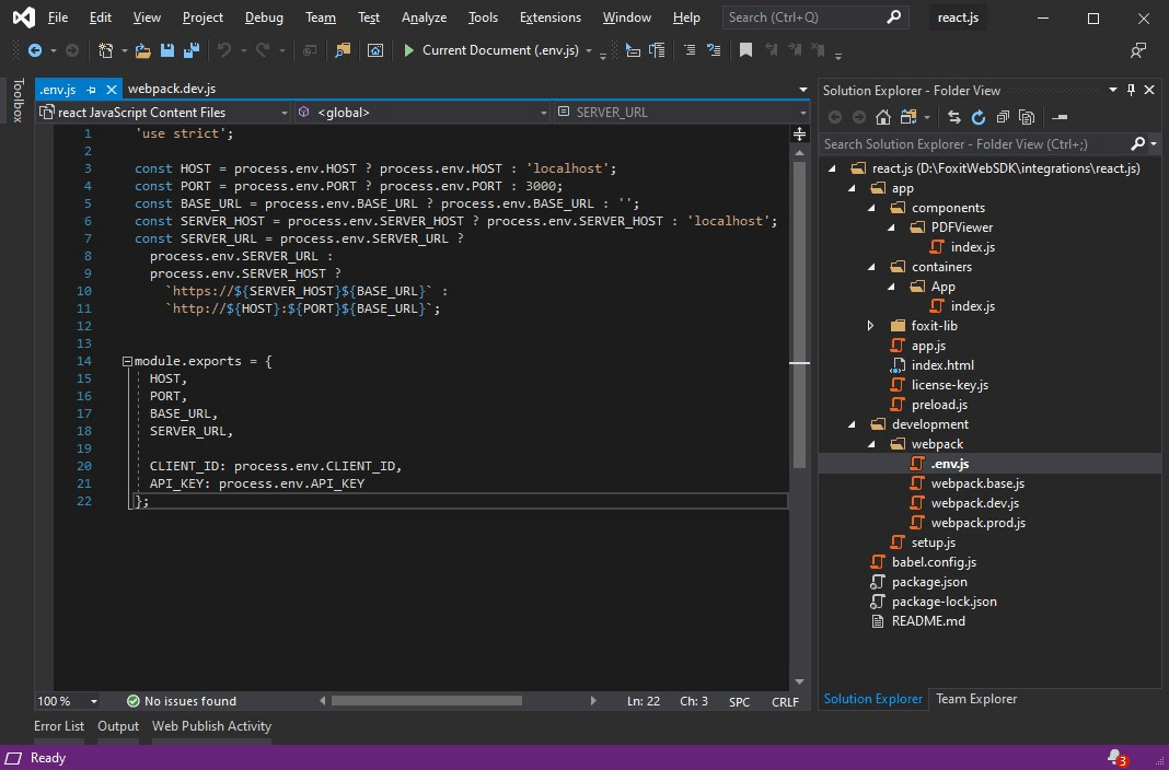 development web pack folder pdf sdk html code