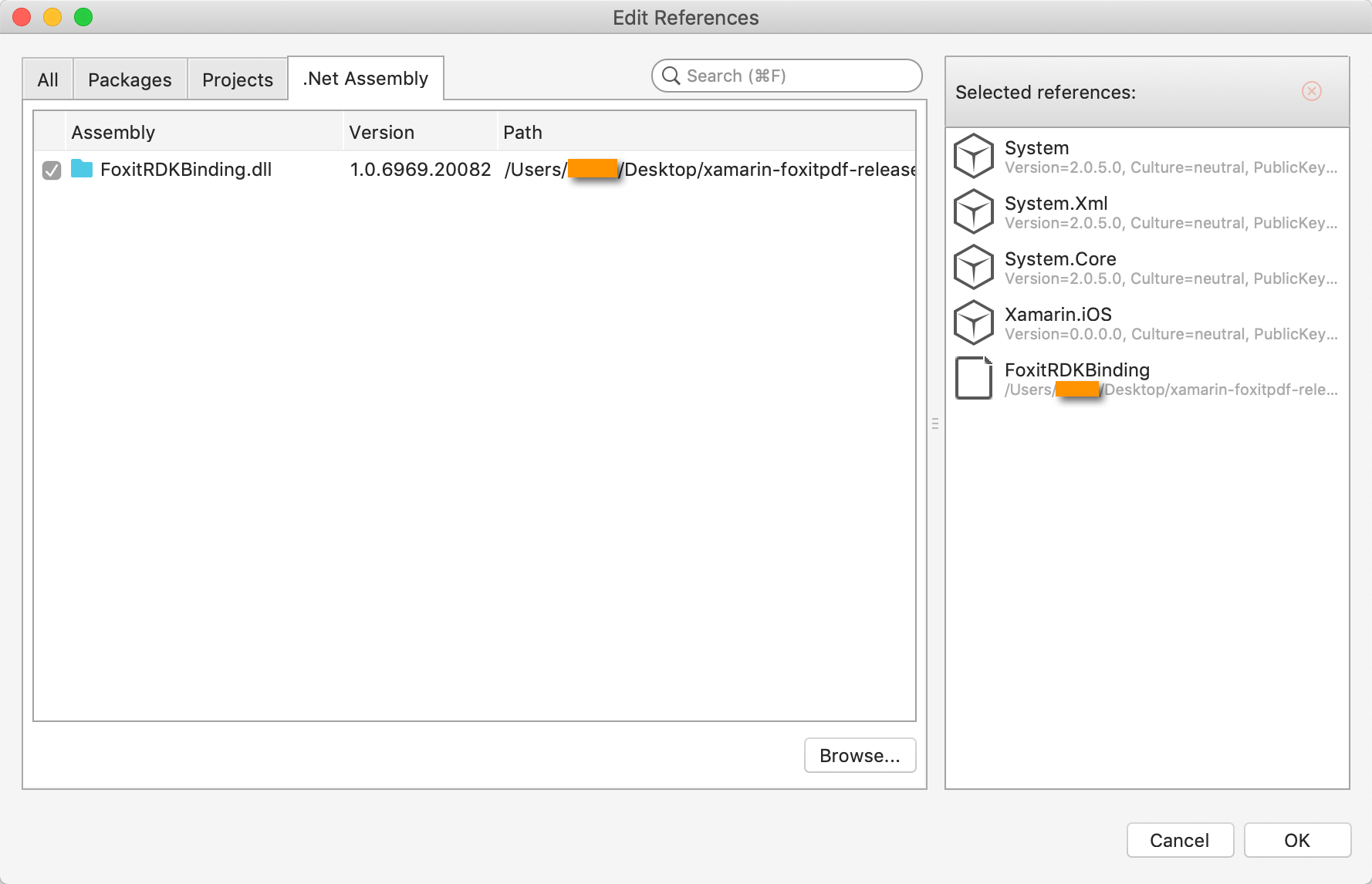 edit refernces tab ios rdk binding folder sdk foxit