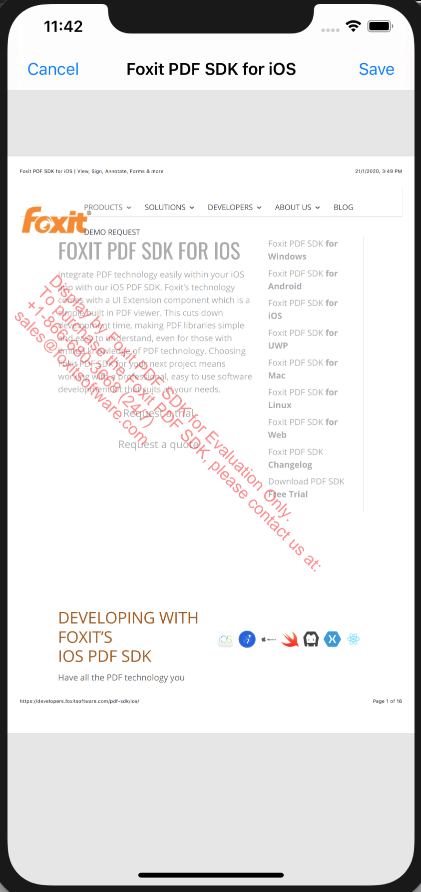 foxit pdf sdk ios mobile file document options