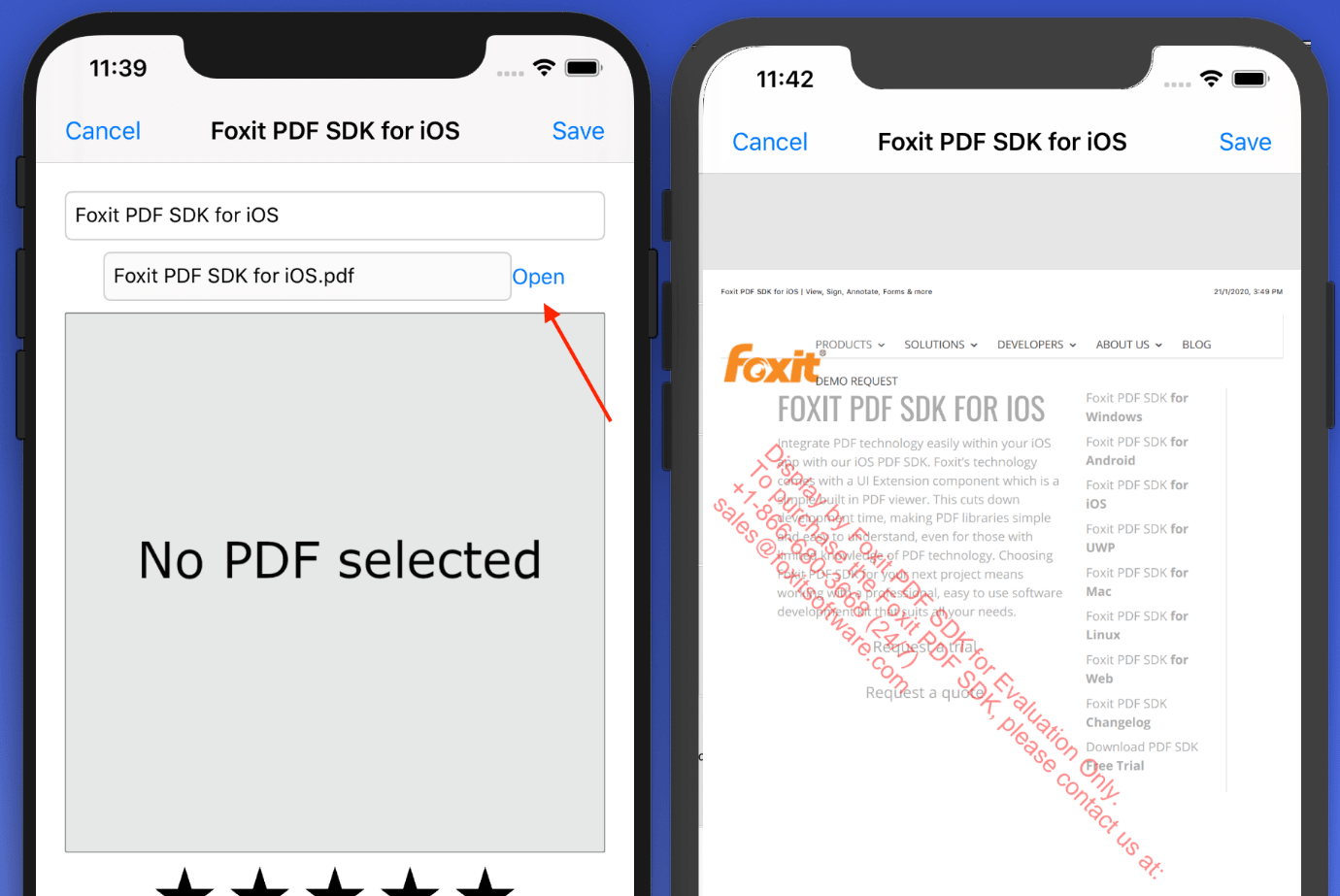 foxit pdf sdk selected ios open save duel phone image