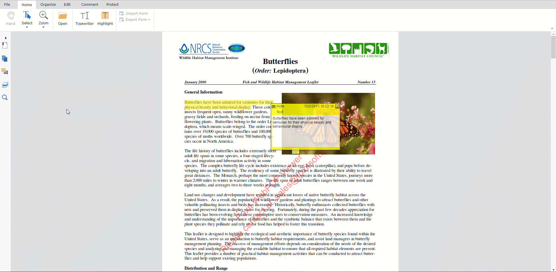 foxit pdf web viewer butterflies highlight note general information