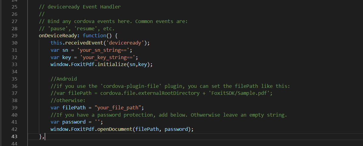 html code cordova foxit pdf sdk android