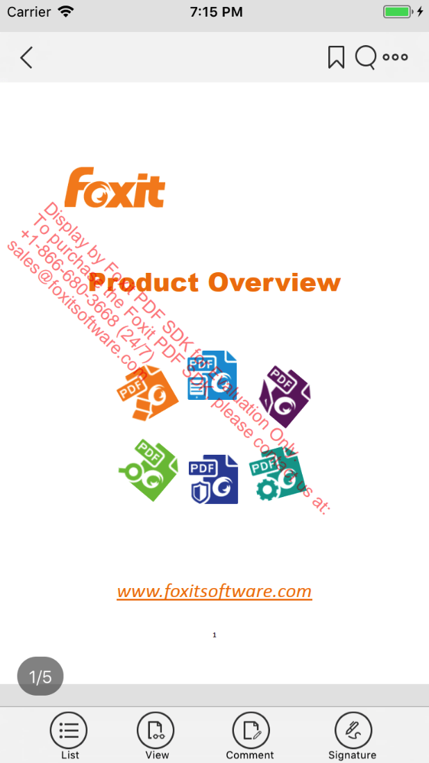 ios foxit product overview pdf demo icons tools list view comment signature