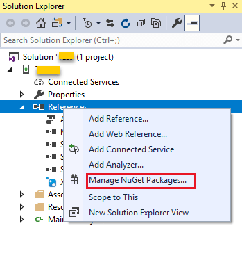manage nuget packages references solution explorer android 1 1 1