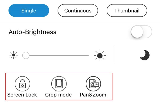 settings options screen lock crop mode pan zoom brightness pdf sdk ios foxit brightness