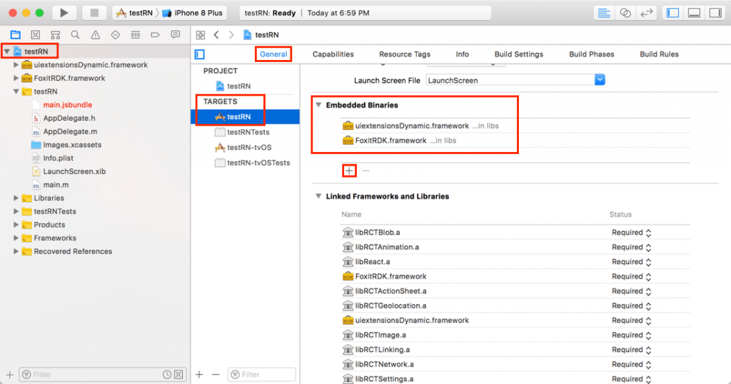 targets test ui extensions dynamic framework embedded binaries ios