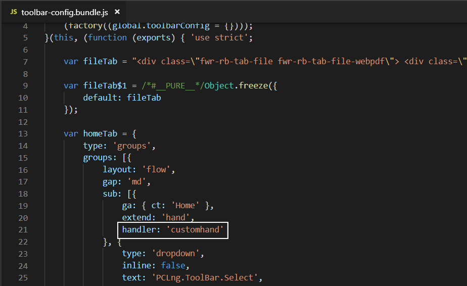 toolbar bundle handler custom hand home tab